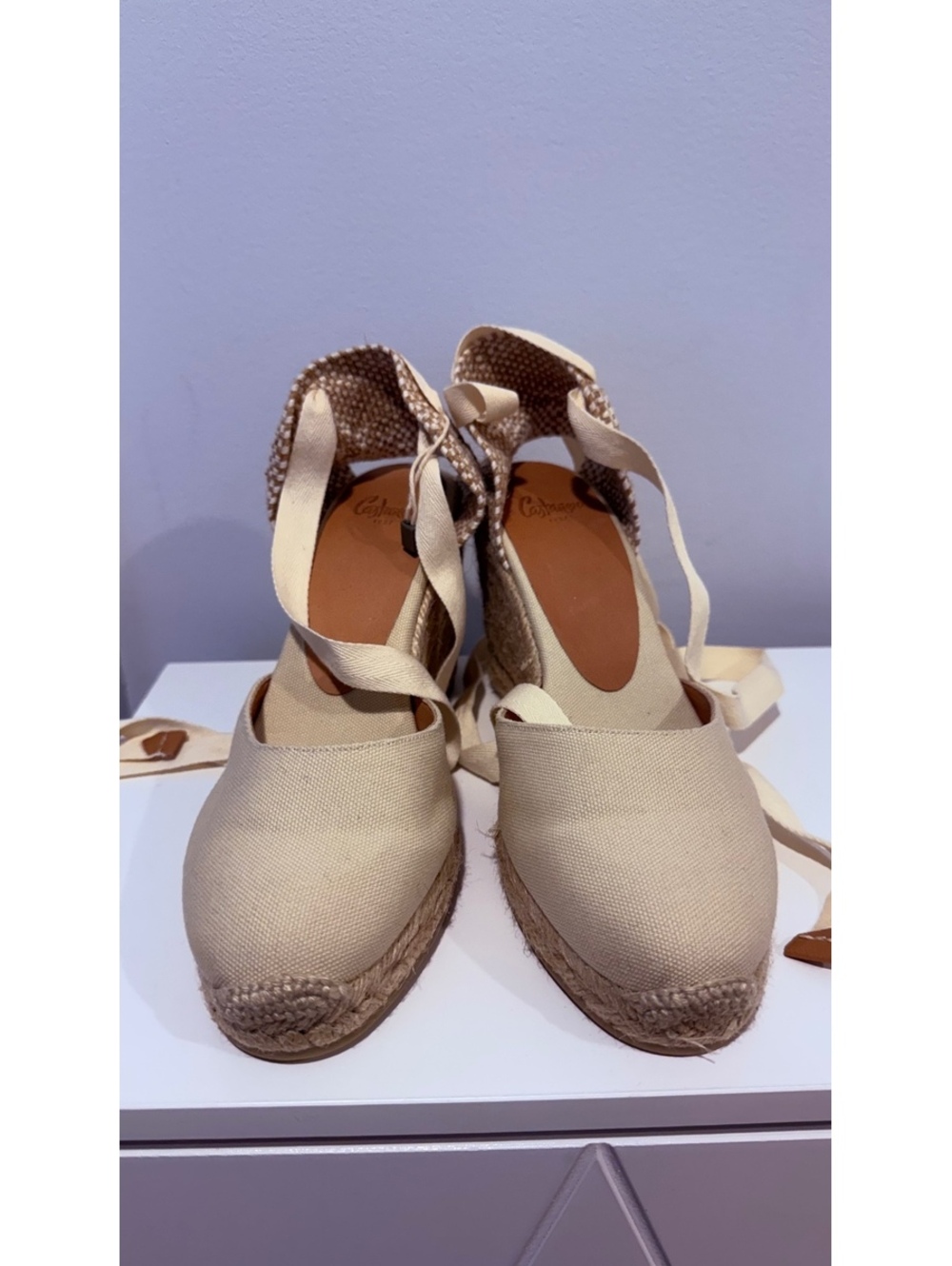 Castañer Carina 95mm High Wedge Espadrilles Natural/Ivory Size 37 – New in Box